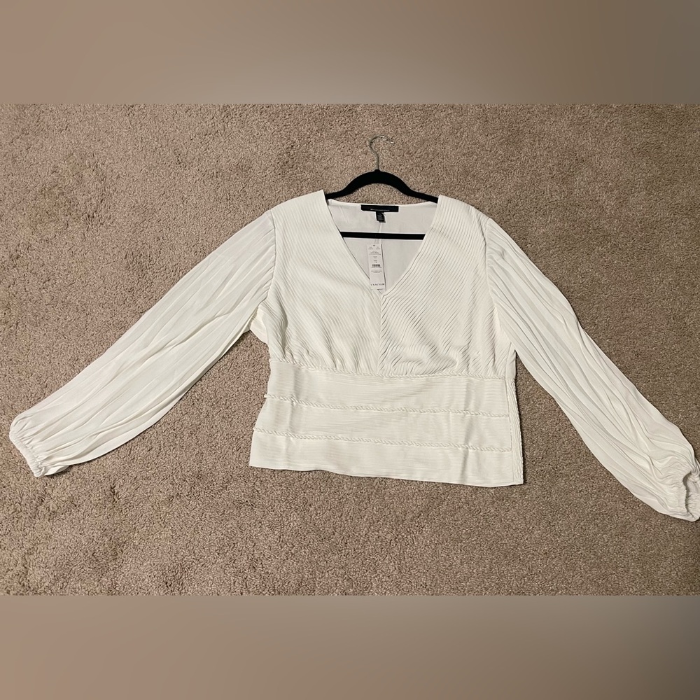 White House Black Market Cream V-Neck Blouse